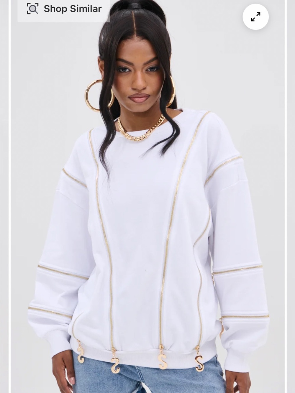 AKIRA All Over Zipper Sweatshirt with Gold Trim Zipper Details